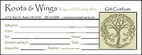 gift certificates for massage, ongoing yoga and movement classes, acupuncture, intuitive or tarot readings, or choose from our extensive list of services